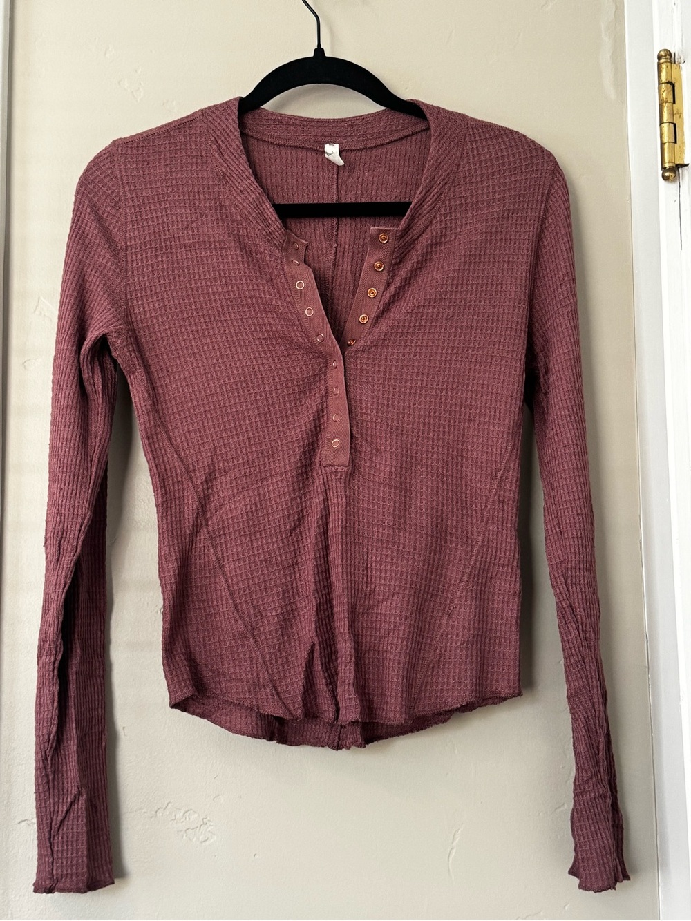 Free People Long Sleeve Waffle Henley - Mauve